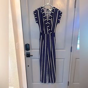 Monteau Striped Jumpsuit with Pockets